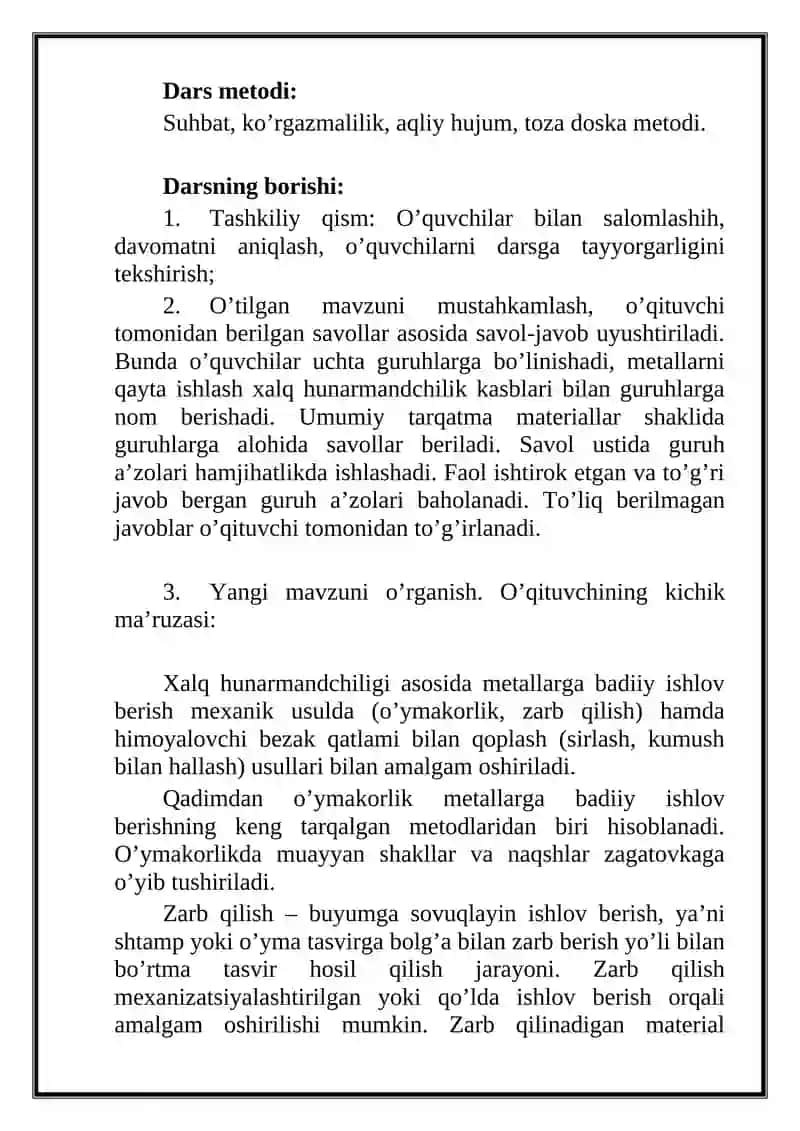 Metalga ishlov berish jarayonlari bilan uyg’unlashtirilgan xalq hunarmandchiligi texnologiyasi 3