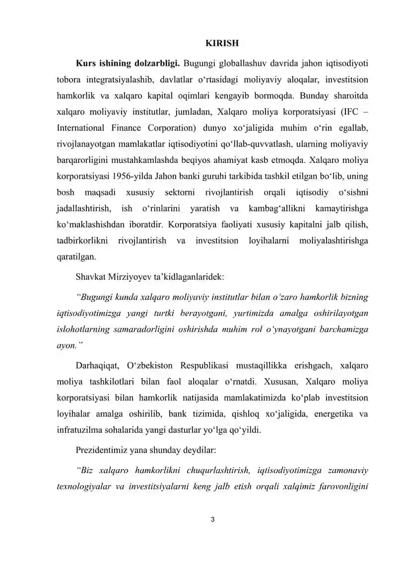 Xalqaro moliya korporatsiyasining moliyaviy resurslari va operatsiyalari. 3