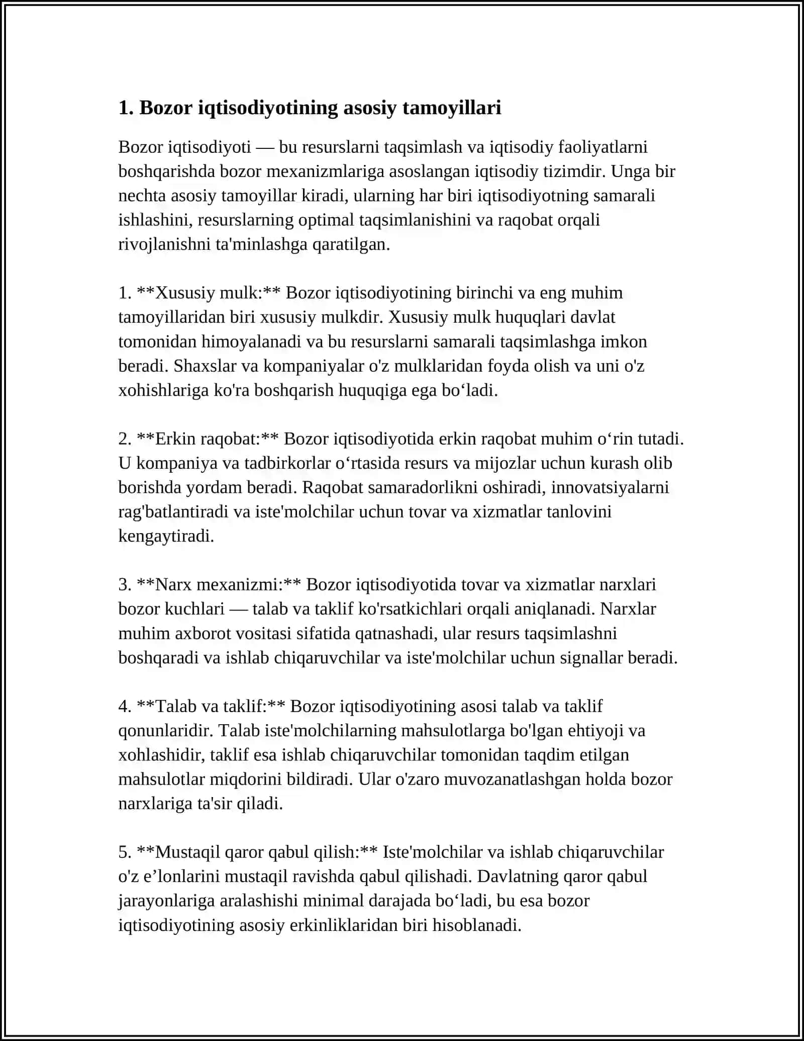 MUSTAQIL ISH Mavzu: BOZOR IQTISODIYOTI MODELLARI 3