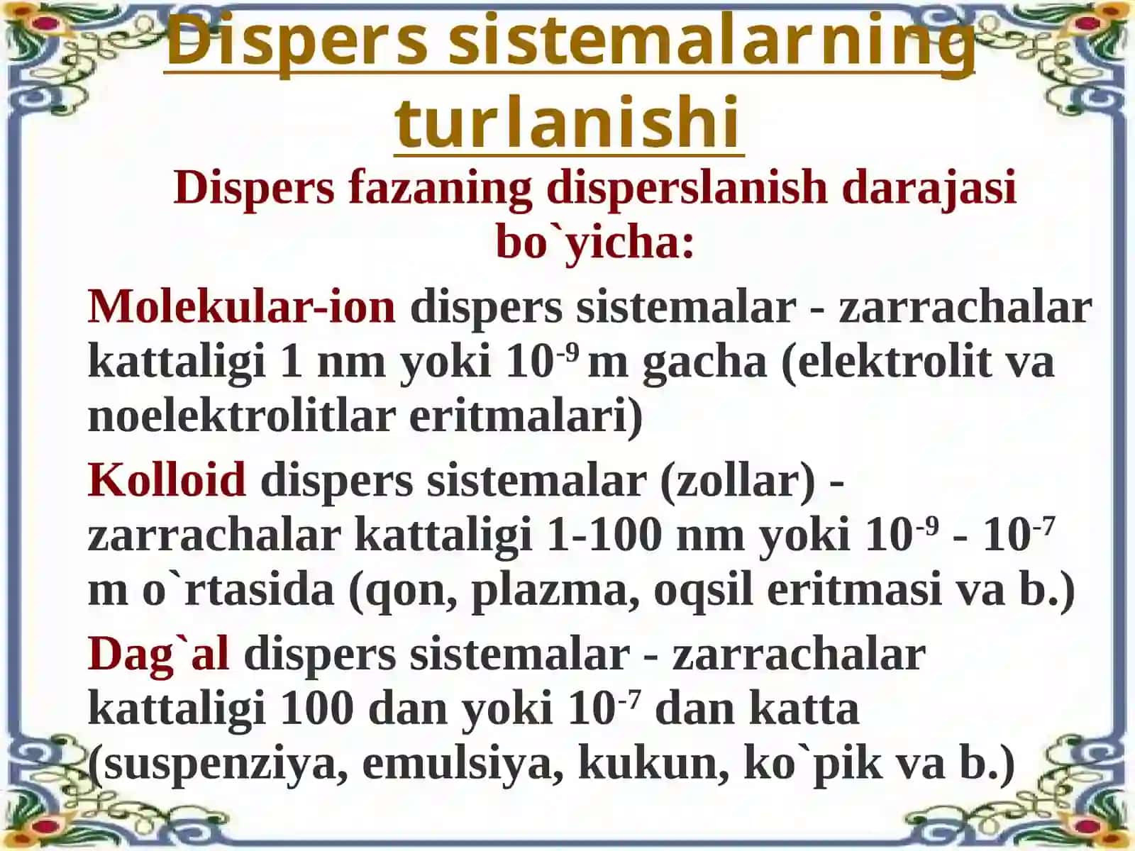 Dagʻal dispers sistemalarining hossalari va ularning tibbiyot va farmakologiyada ishlatilishi 3
