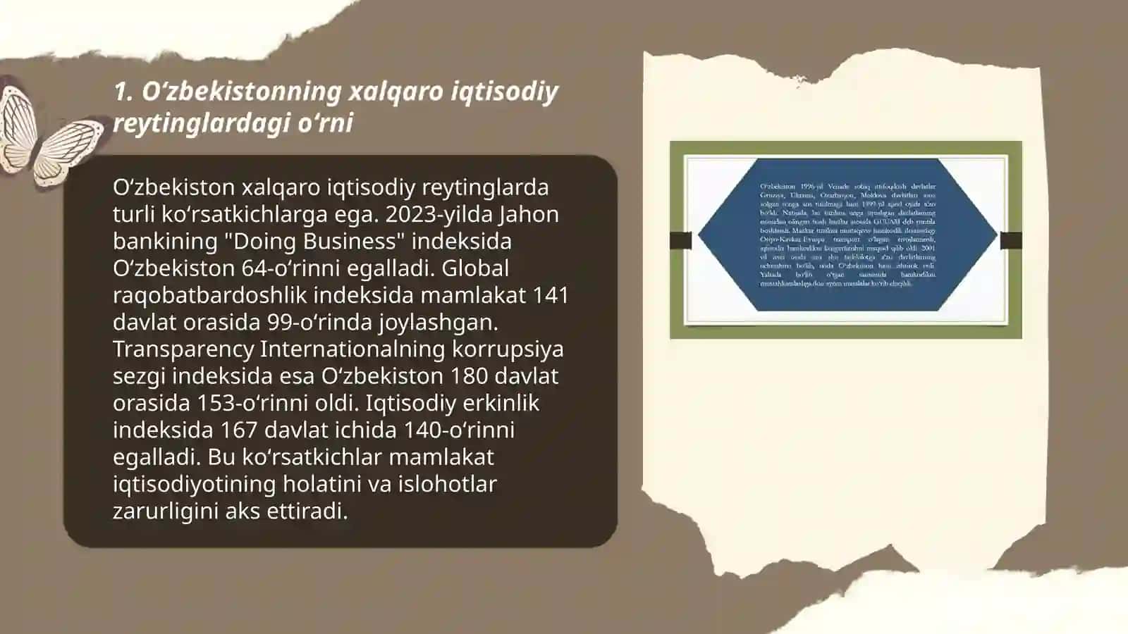 Iqtisodiy va ijtimoiy sohadagi ustuvor xalqaro reytinglar va ularga Oʻzbekistonning integratsiyalashuvi 3