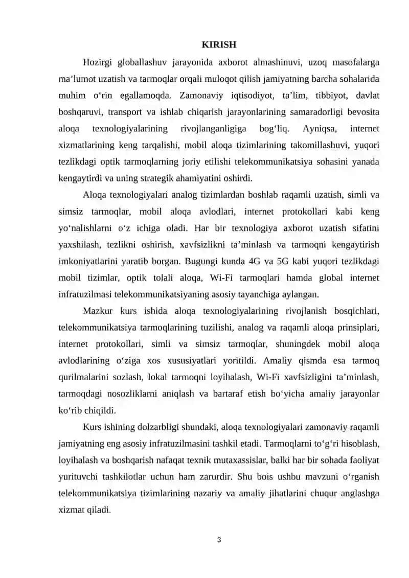 Aloqa texnologiyalari va tarmoqlar 3