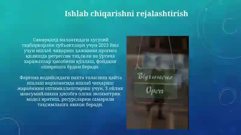 Kichik biznes va xususiy tadbirkorlikda ekonometrik modellardan foydalanish 3