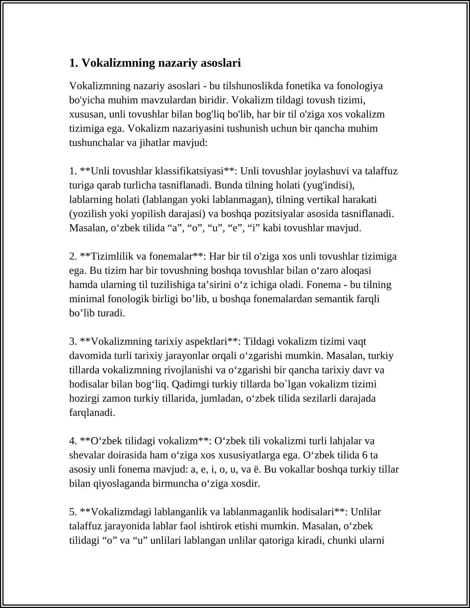 ONA TILINING VOKALIZMI. UNLI TOVUSHLAR VA ULARNING XUSUSIYATLARI 3