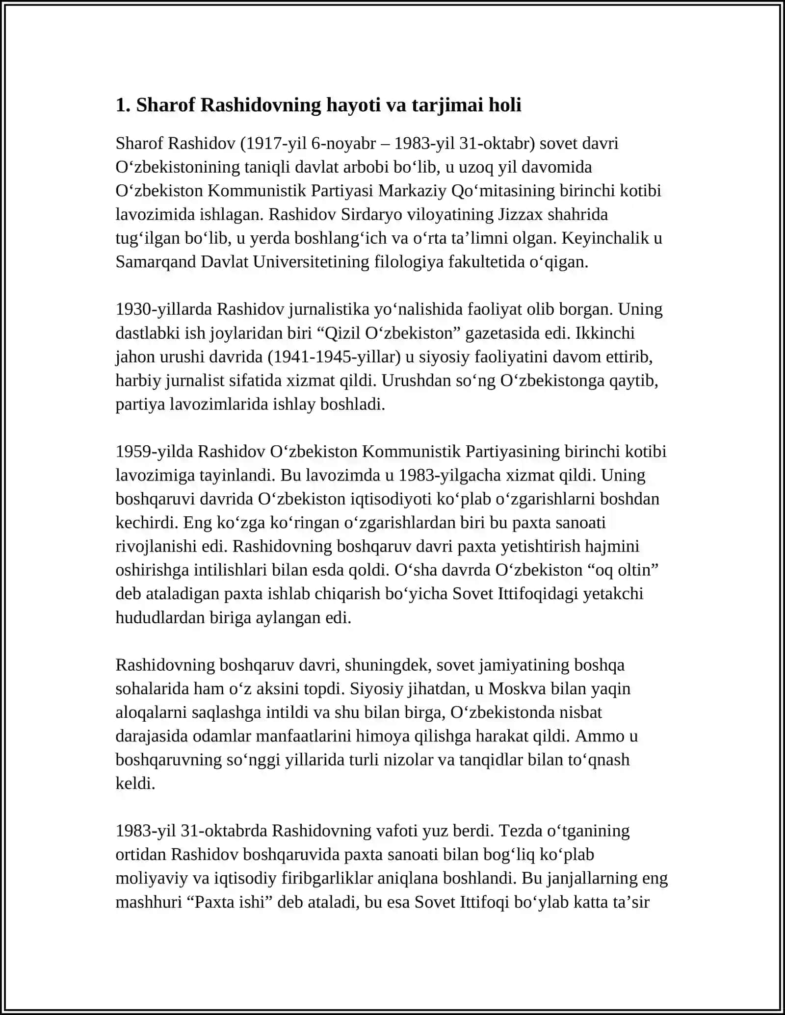 Sharof Rashidov va uning faoliyati 3
