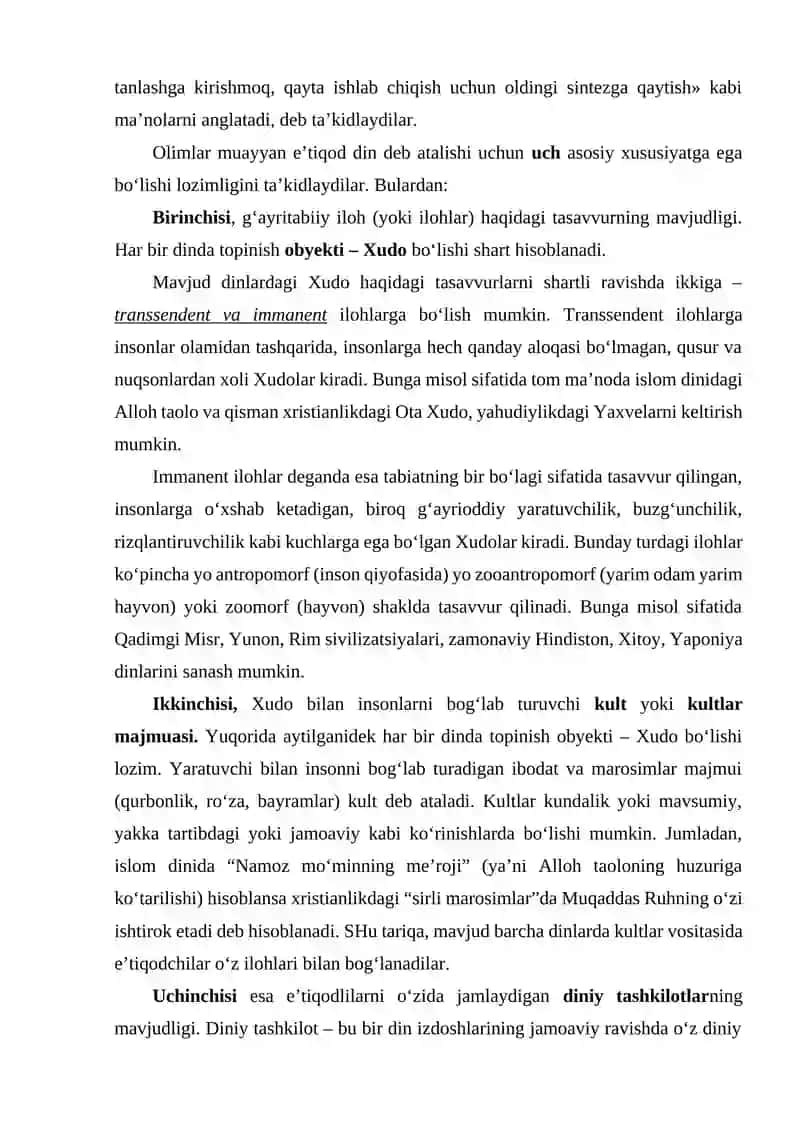 Dinshunoslikning fan sifatida shakllanishi, predmeti, funksiyalari, kategoriyalari 3