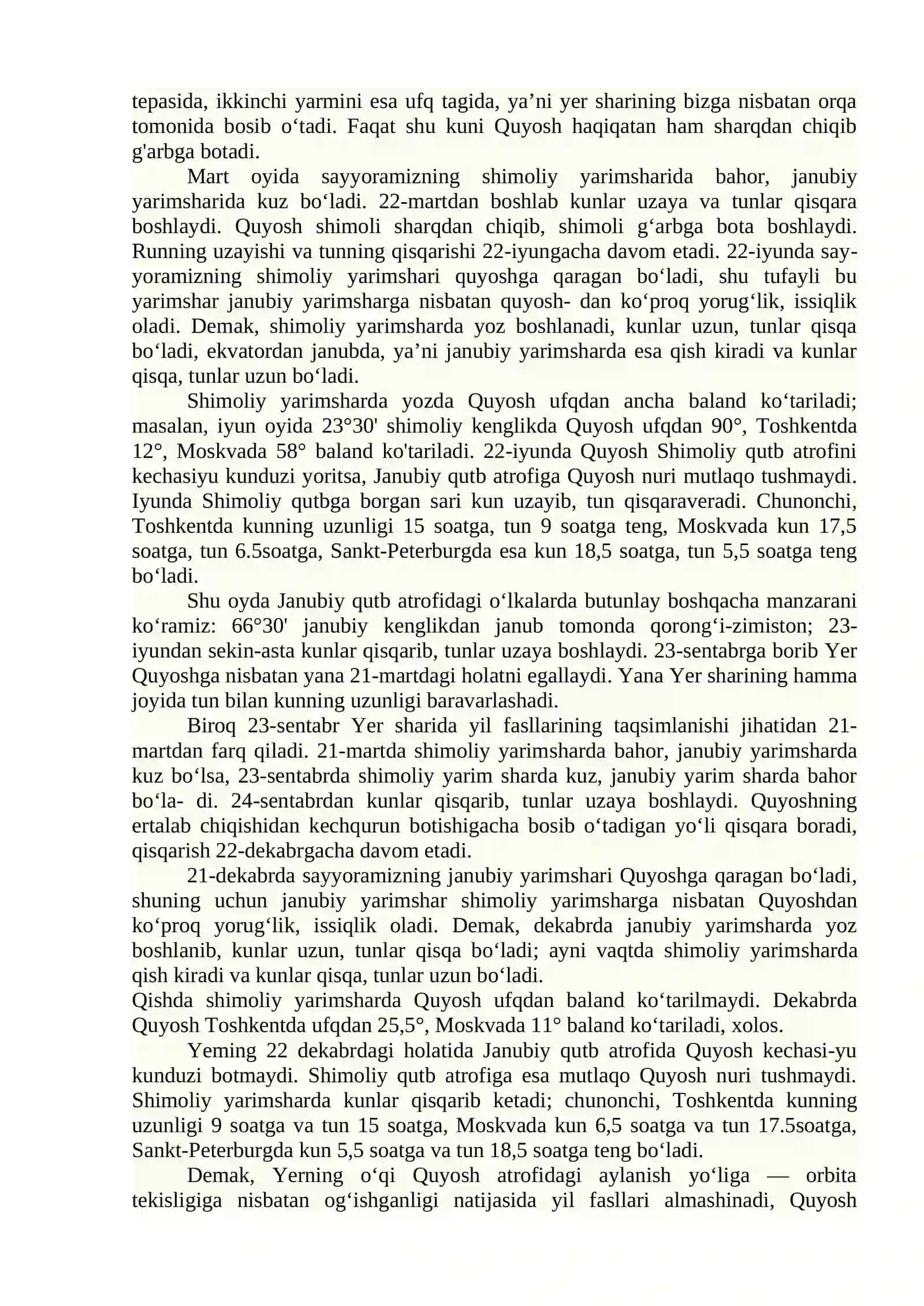 Tropiklar, qutbiy doiralar. Quyosh turish nuqtalari. Fasllar almashinishi 3