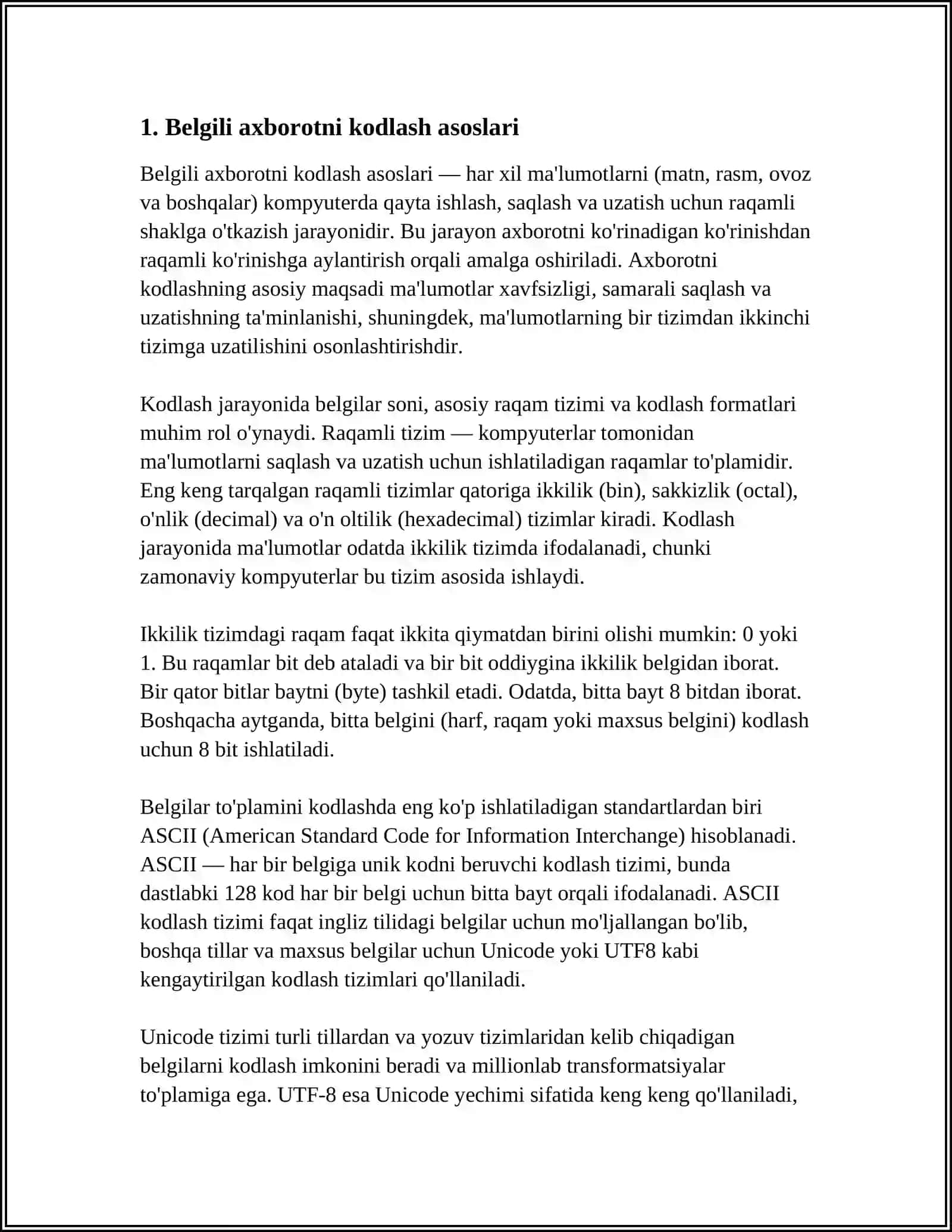 BELGILI AXBOROTNI KODLASH 3