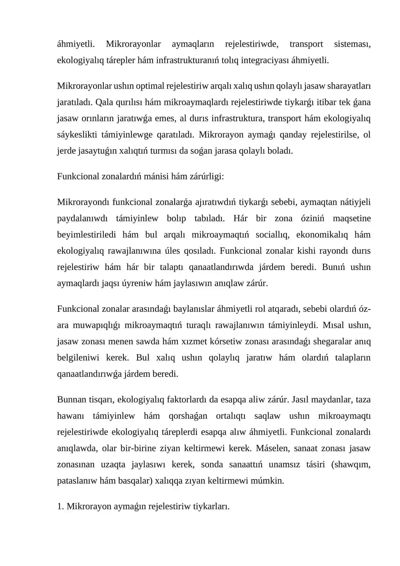 Mikrorayon aymaǵın funkcional zonalarǵa bóliw 3