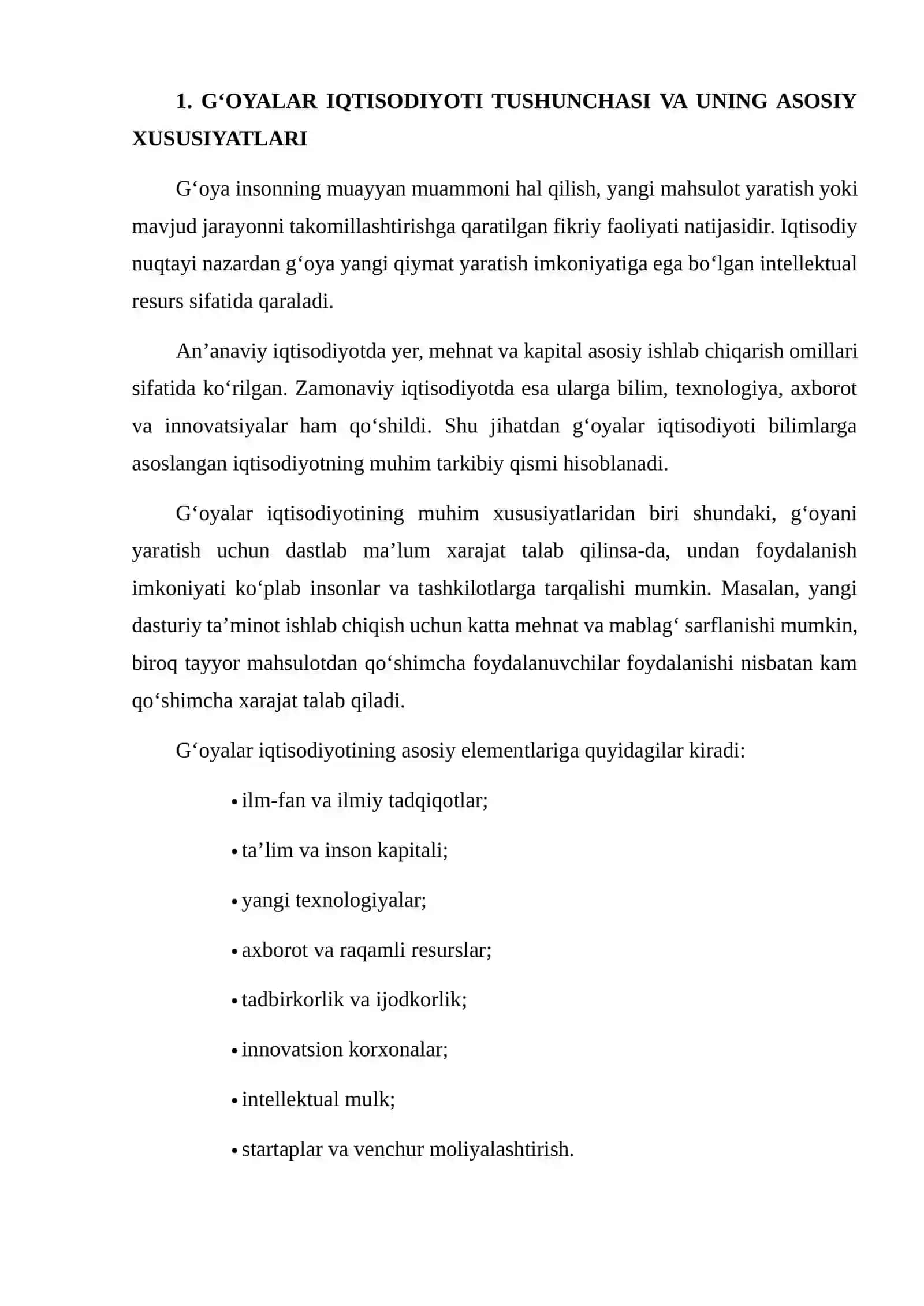 G‘OYALAR IQTISODIYOTI VA INNOVATSIYALARNING IQTISODIY O‘SISHDAGI ROLI 3