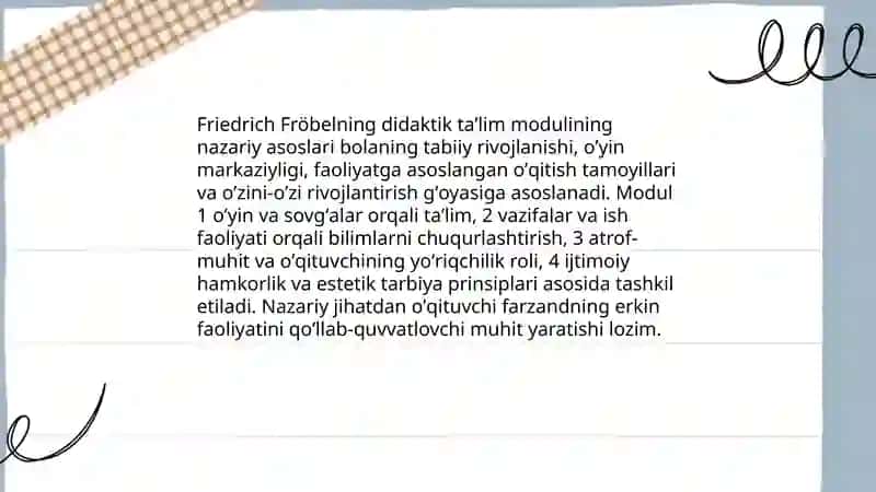 F. Frebelning didaktik taʼlim moduli 3