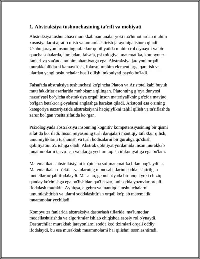 ABSTRAKSIYA TUSHUNCHASI. XULOSA VA HUKM 3