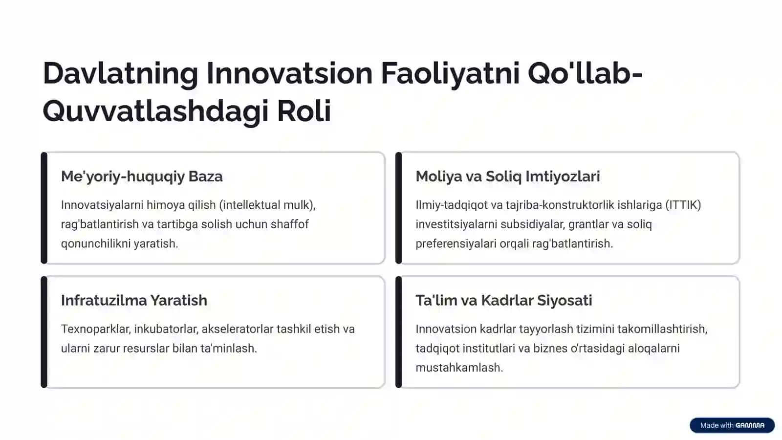 Biznesni Innovatsion Rivojlantirish va Davlat Tartibga Solish 3
