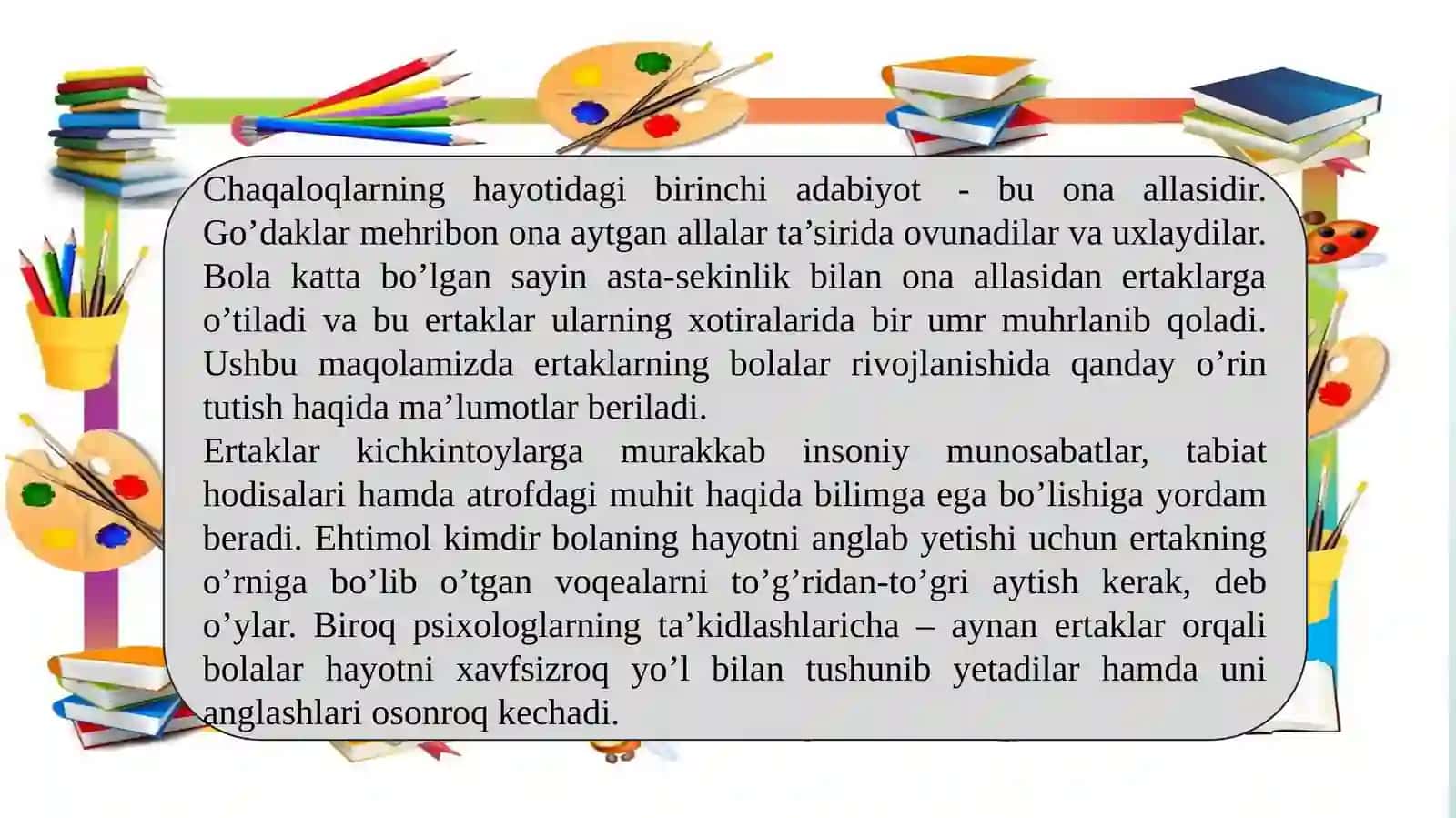 BOLALARNI ERTAK KITOBLAR BILAN TANISHTIRISH 3
