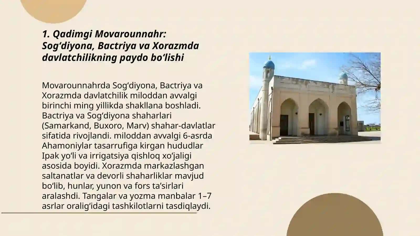 Qadimgi Movarounnahr: Sogʻdiyona, Bactriya va Xorazmda davlatchilikning paydo boʻlishi 3