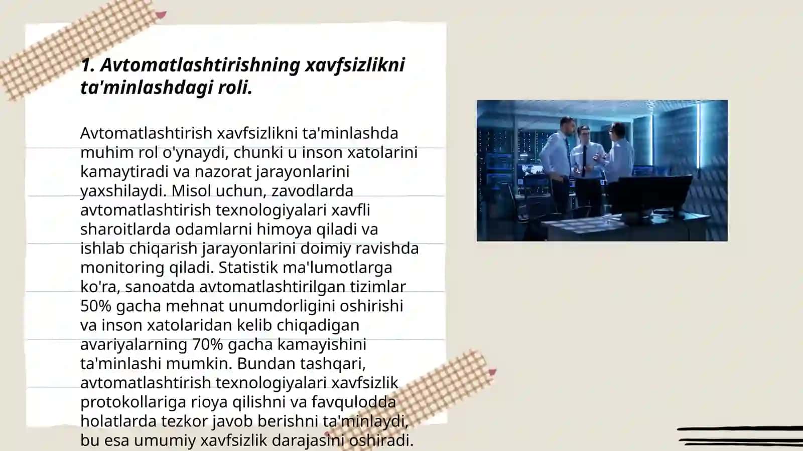KORXONADA TEXNOLOGIK JARAYON BAJARILISHIDA XAVFSIZLIKNI TAʼMINLASHDA AVTOMOTIZATSIYASINIAHAMIYATI 3