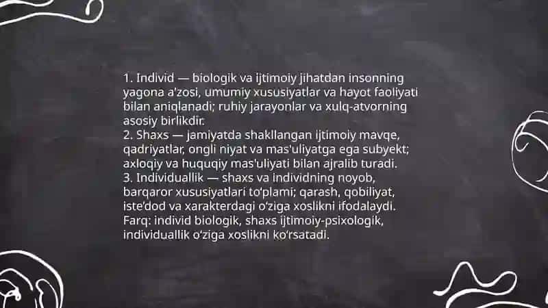 Individ, shaxs, individuallik tushunchalarini psixologiyada o‘rganilganligi 3