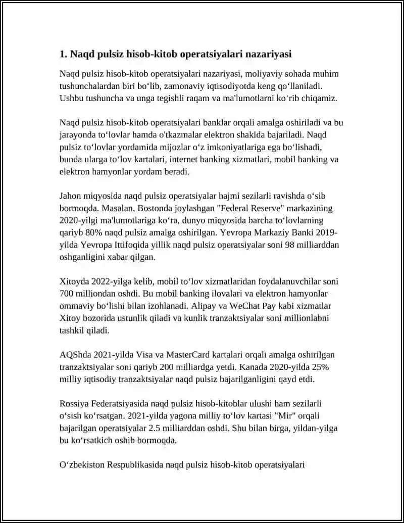 NAQD PULSIZ HISOB-KITOB OPERATSIYALARI 3