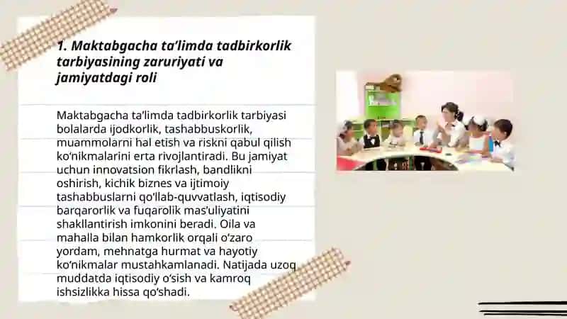 Maktabgacha ta'lim muassasalarida tadbirkorlik tarbiyasining zaruriyati, mazmun va mohiyati 3