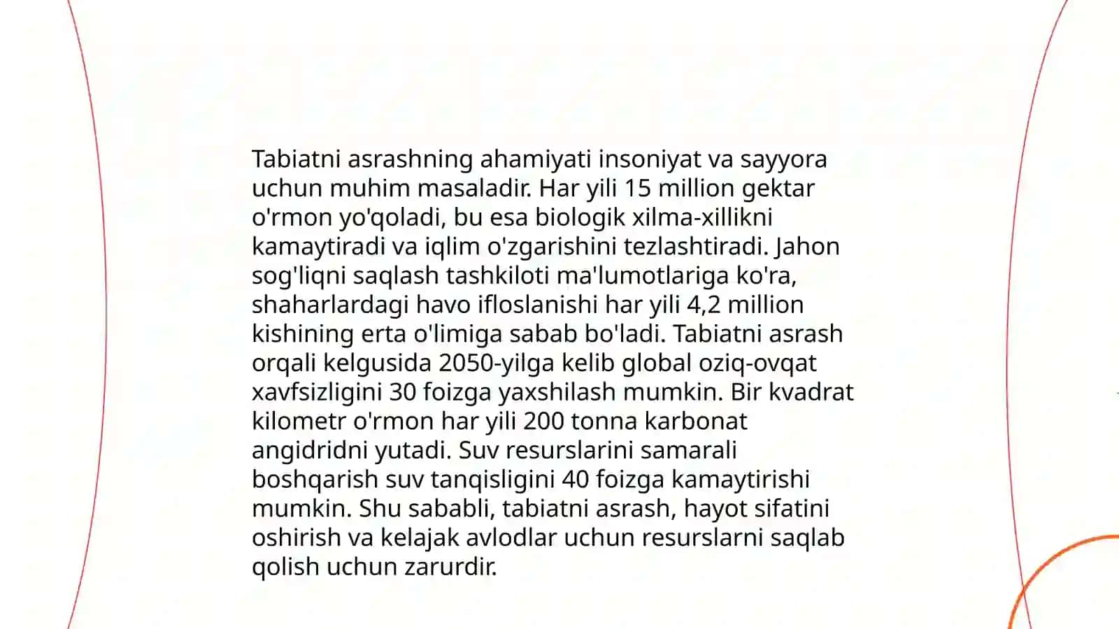 Davrimizning global muammolari. "Tabiatni asrash" matni 3