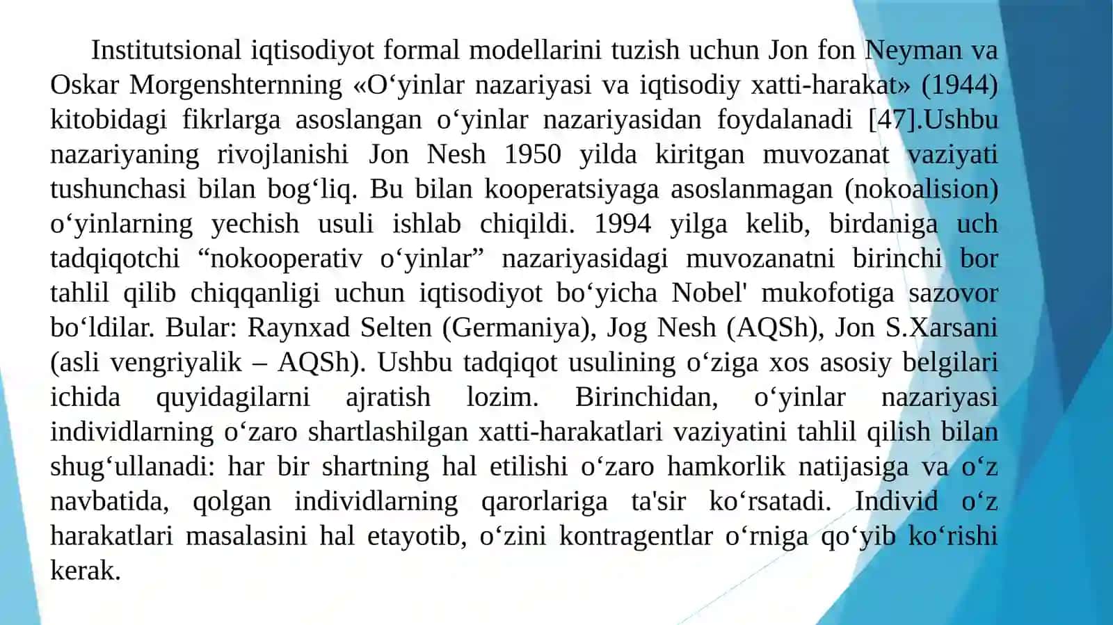O‘YINLARNAZARIYASI VA O‘ZARO HAMKORLIKLARNI MODELLAShTIRISh 3