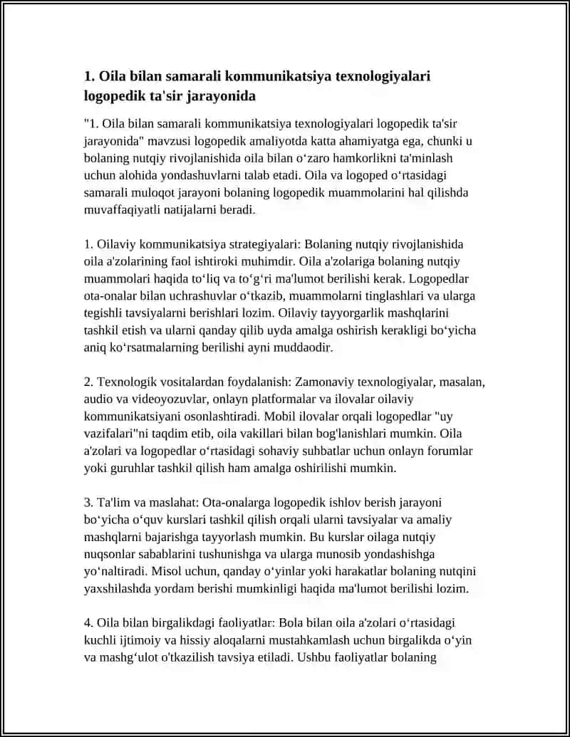 LOGOPEDIK TA'SIR JARAYONIDA OILA BILAN HAMKORLIK MUNOSABATLARINI O‘RNATISH TEXNOLOGIYALARI 3