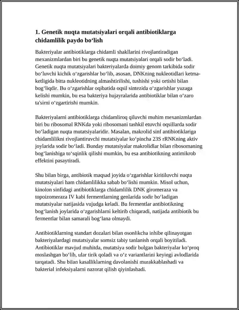 BAKTERIYALARNING ANTIBIOTIKLARGA CHIDAMLI SHAKLLARINI PAYDO BO‘LISH MEXANIZMLARI 3