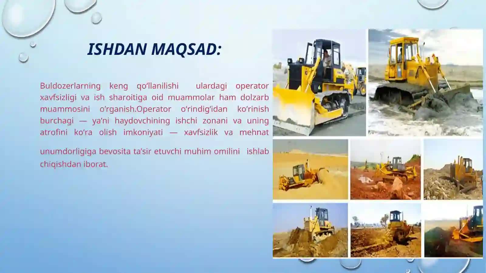 Buldozerlarda operatoro'rindi g'idankorinish burçagini aniqlash qurilmagini ishlash metodi 3