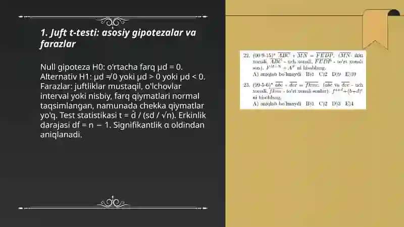 Takroriy o‘lchovlarda ikki tanlamani taqqoslash mezonlari 3