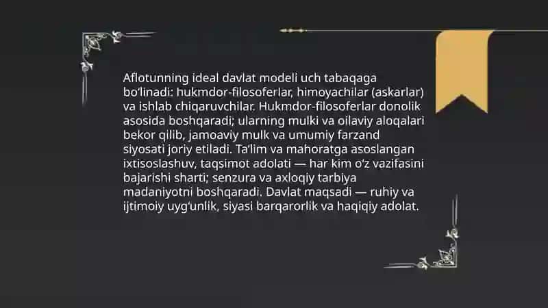 Aflotunning ideal davlat modeli 3