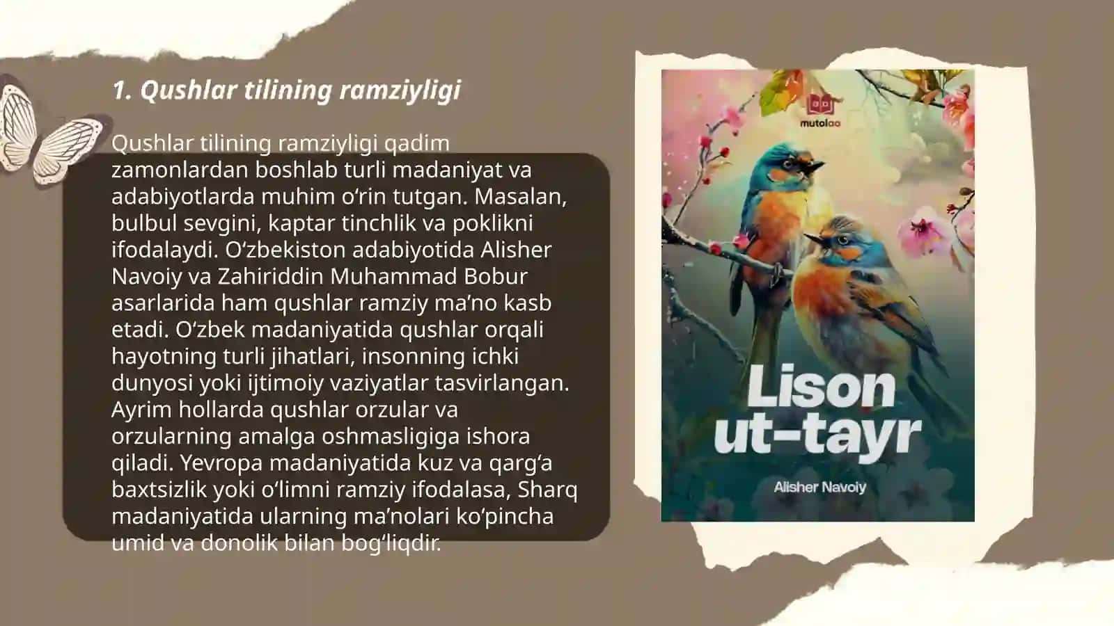 Qushlar tilining ramziyligi, "Lison ut-tayr" dostonidagi vodiylar tavsifi, hikoyatlar tahlili 3