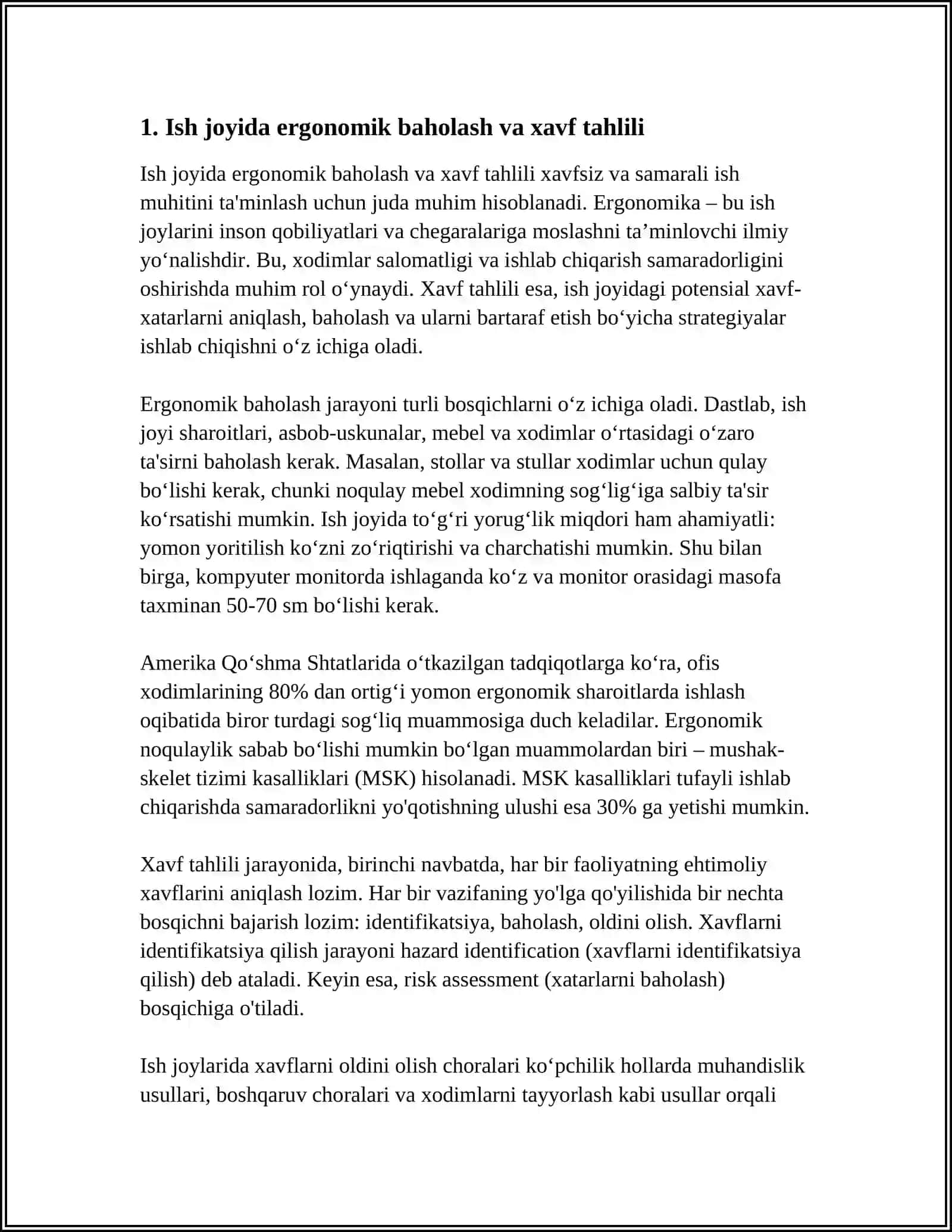 ERGONOMIKA VA MEHNAT QULAYLIGI: XAVFSIZLIK NUQTAI NAZARIDAN 3