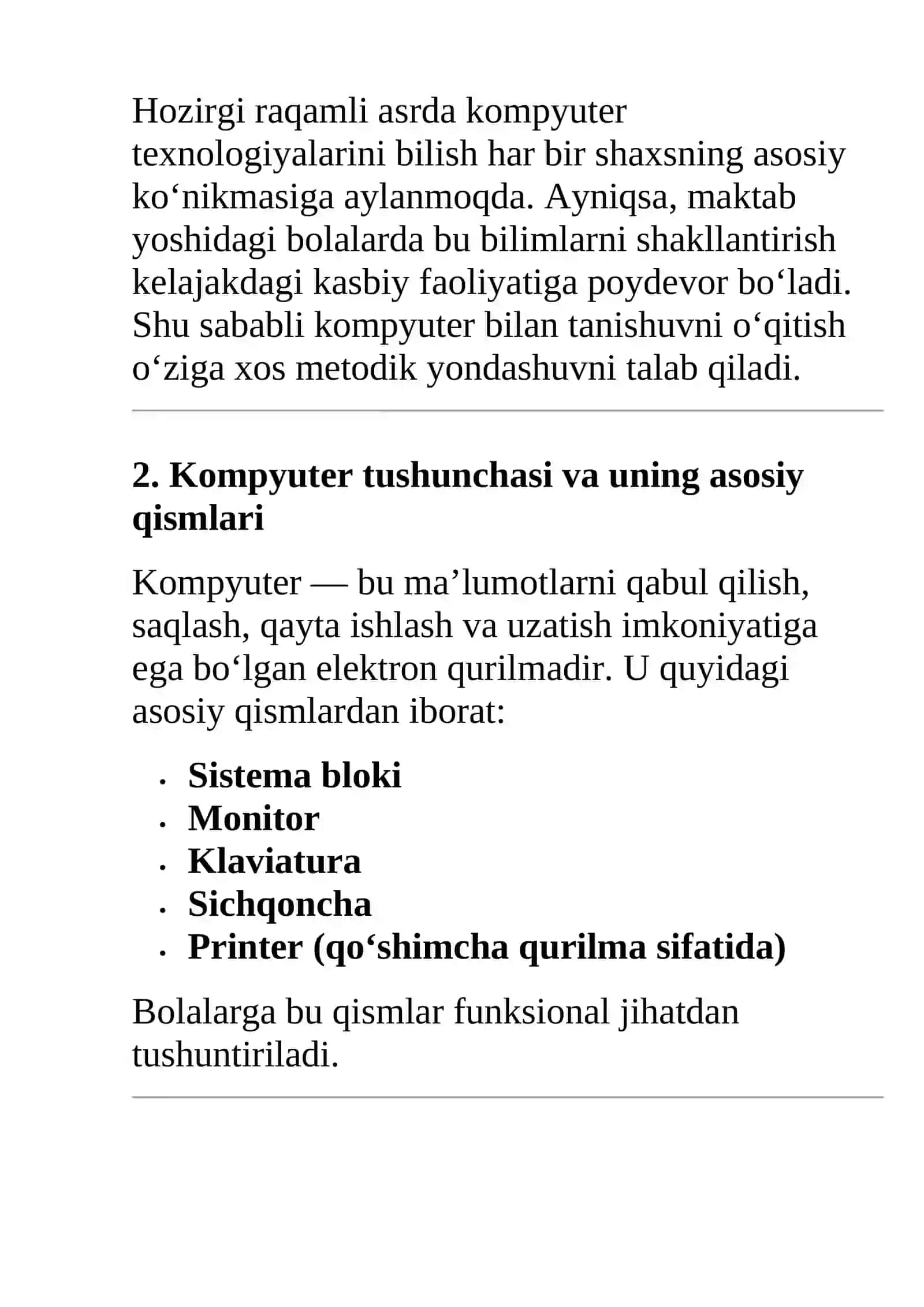 Kompyuter bilan tanishuvni o‘qitish metodikasi 3