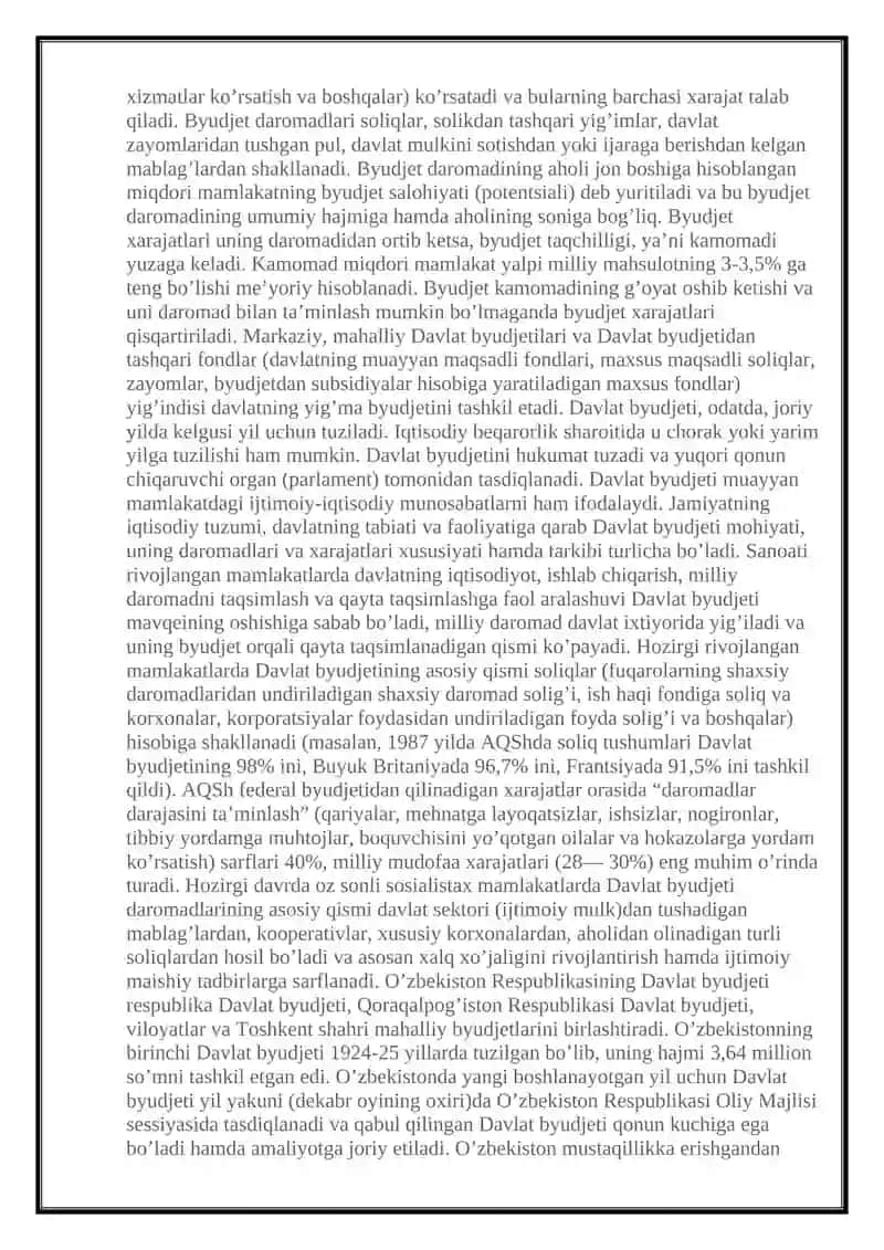 Davlat byudjeti daromadlarini shakllantirishda bevosita soliqlarning tutgan o’rni 3