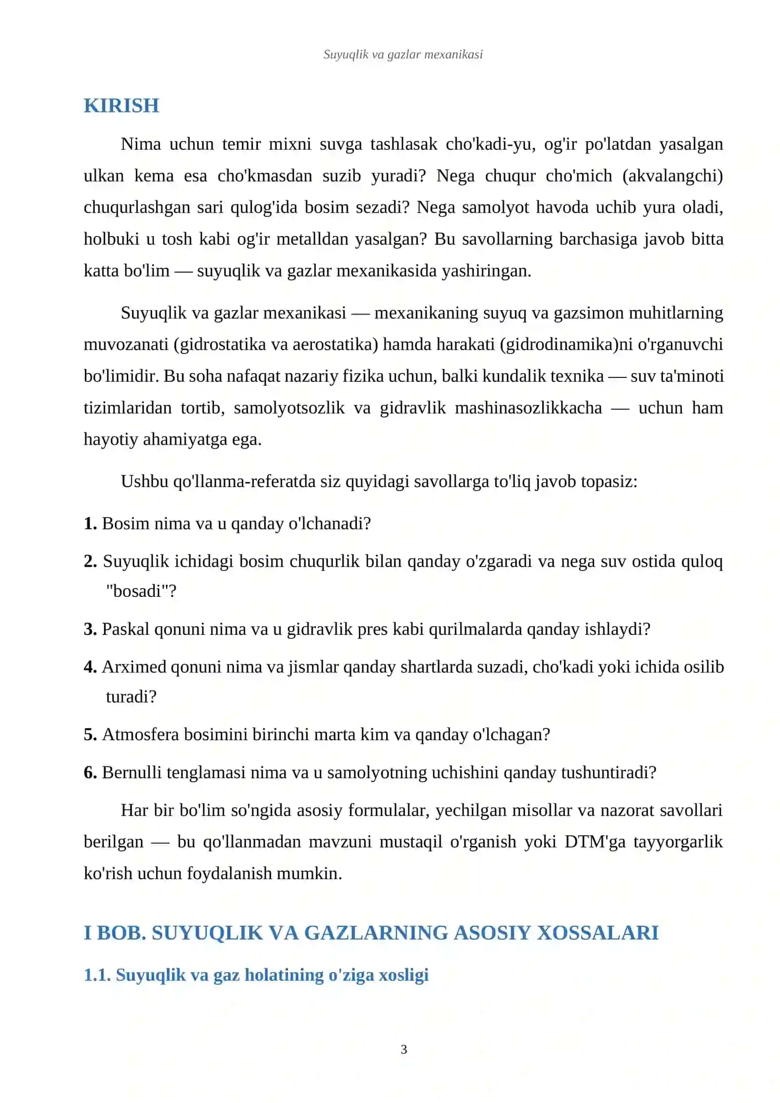 Suyuqlik va gazlar mexanikasi. Ilmiy REFERAT 3
