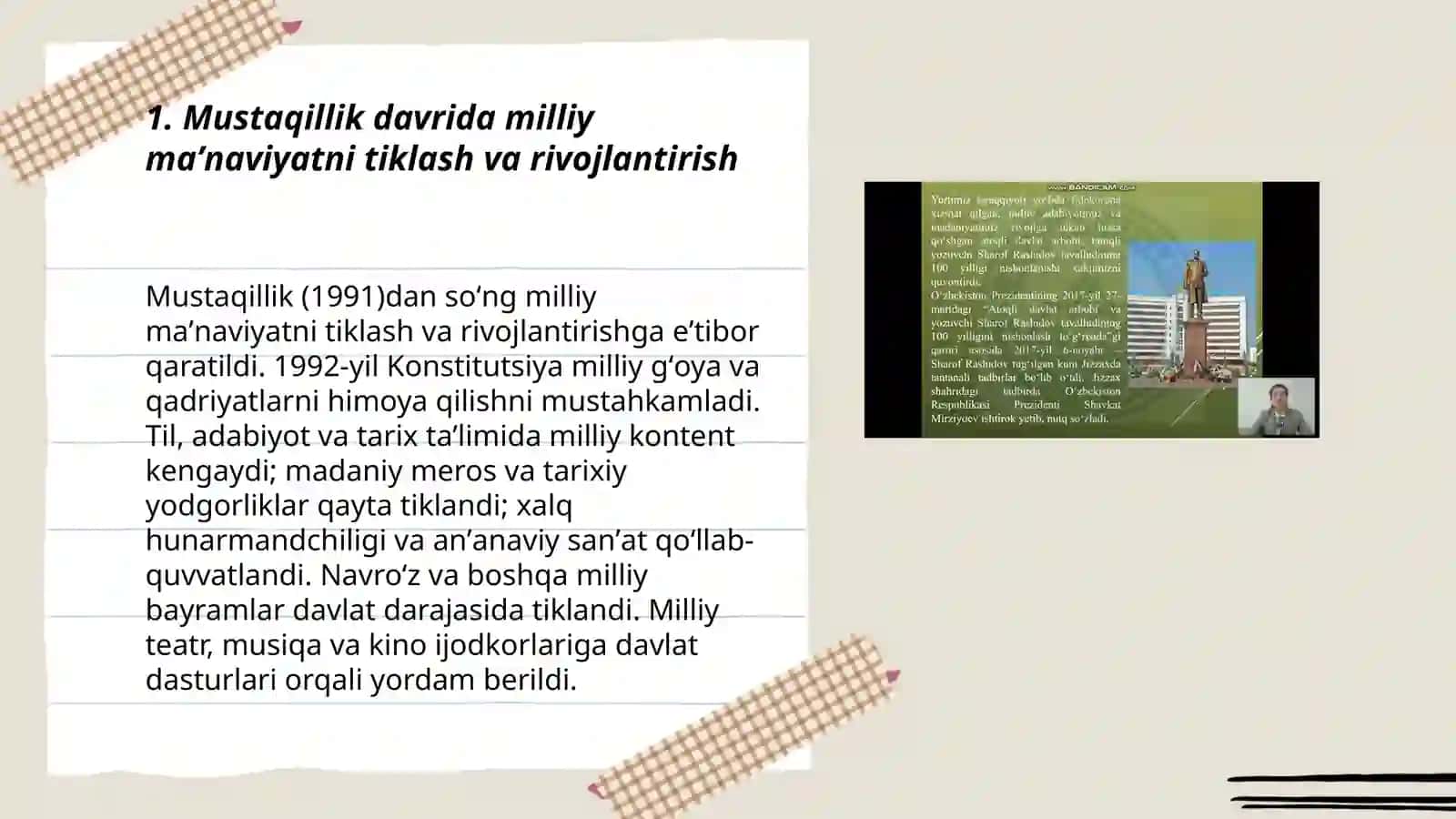 Mustaqillik yillarida Oʻzbekistondagi ma’naviy va madaniy taraqqiyot 3