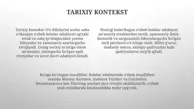 Hozirgi Davrdagi O'zbek Bolalar Adabiyoti 3
