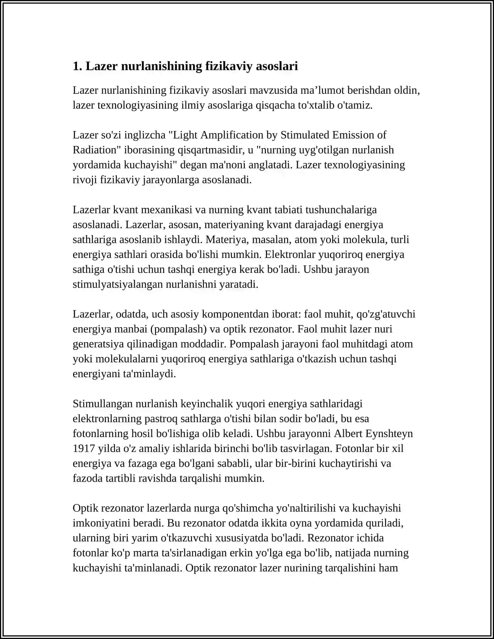 LAZER NURLANISHI XARAKTERISTIKALARI VA ULARNI O'LCHASH METODLARI 3