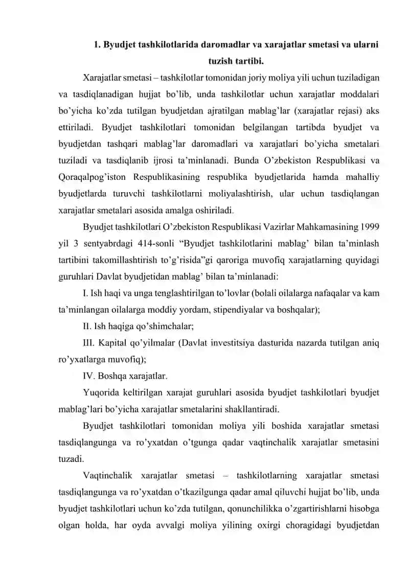 Byudjet tashkilotlarida smetalar hamda shtatlar jadvalini tuzish, tasdiqlash va taqdim etish tartibi. 3