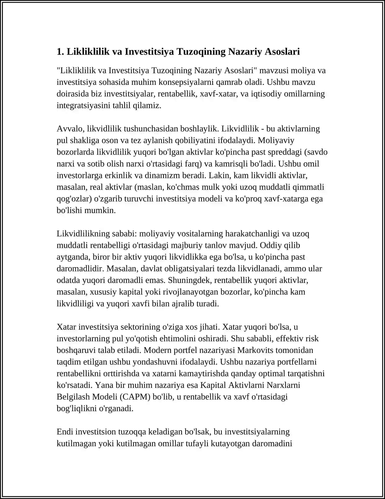 Likliklilik va Investitsiya Tuzoqining Nazariy Asoslari 3