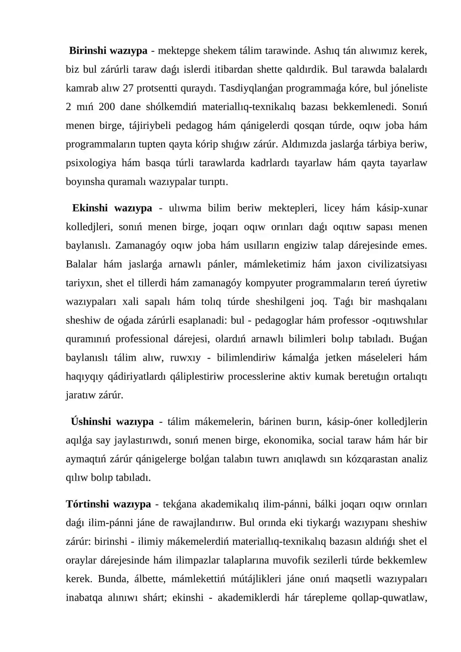 Bilimlendiriw tarawı daǵı reformalar, modernizaciyalaw hám integraciyalaw processleri 3