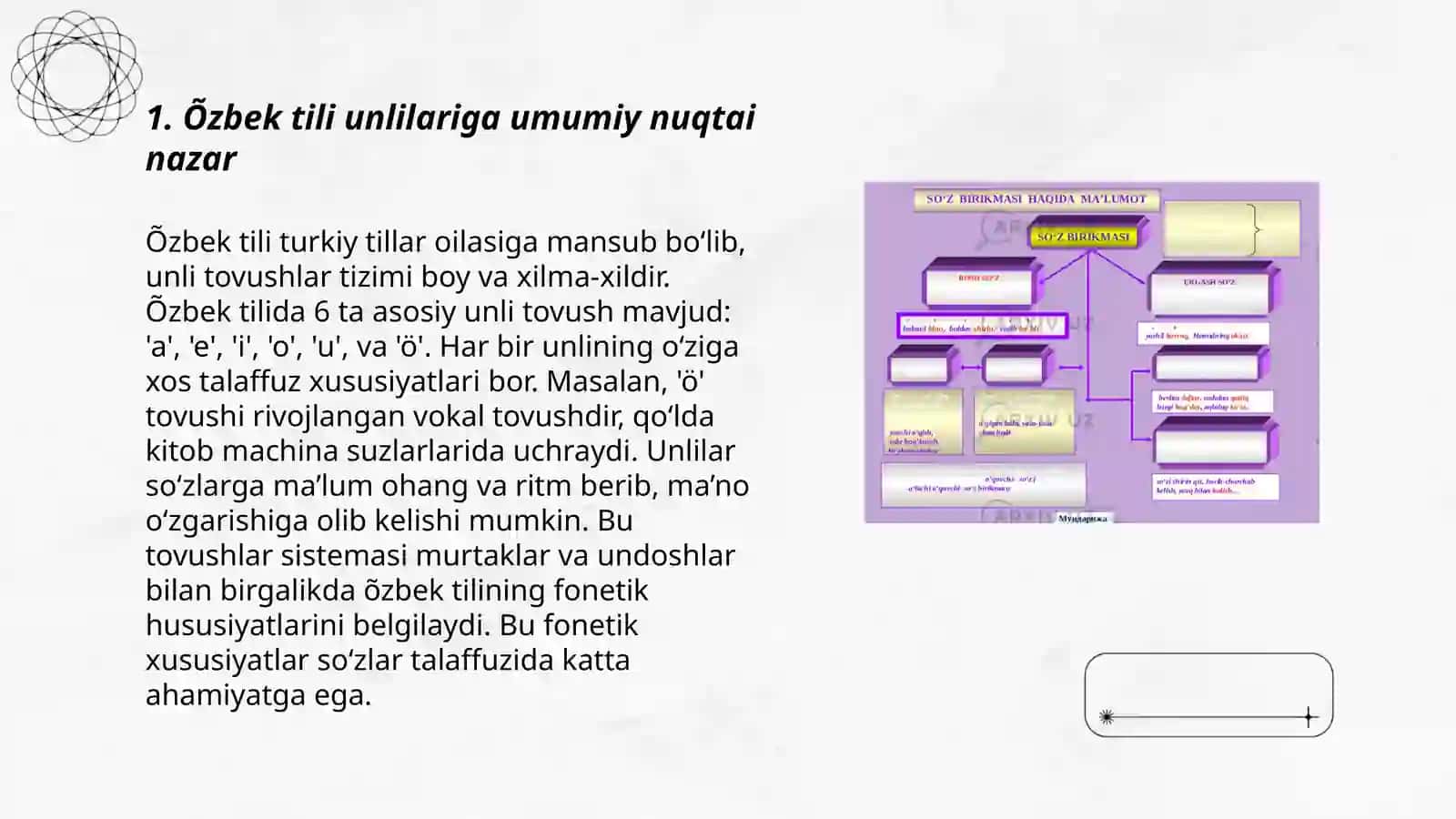 Õzbek tili unlilarining uygʻur, turkman, qoraqalpoq, qirgʻiz matnlarida muvofiqlari 3