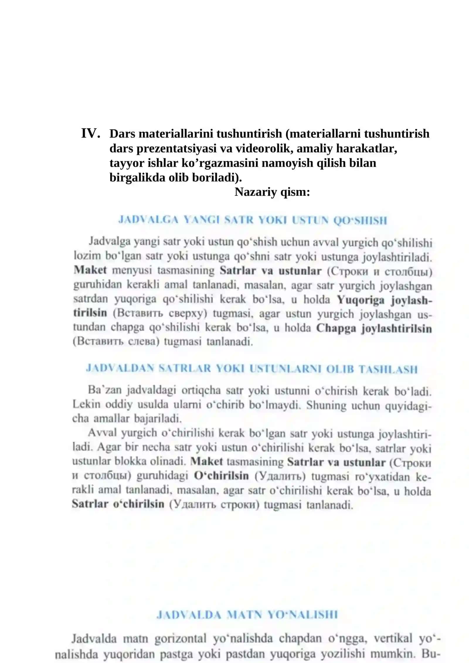 Wordda jadvallar ustida amallar 3