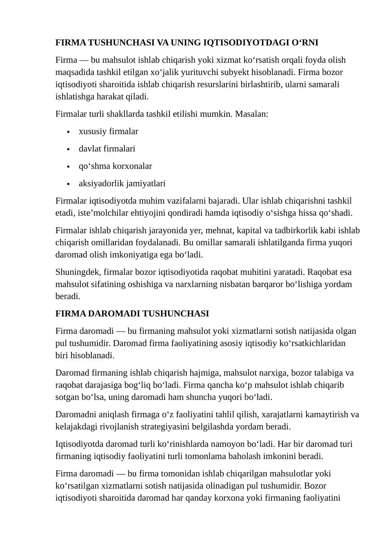 Firma va Daromadning Turlari 3