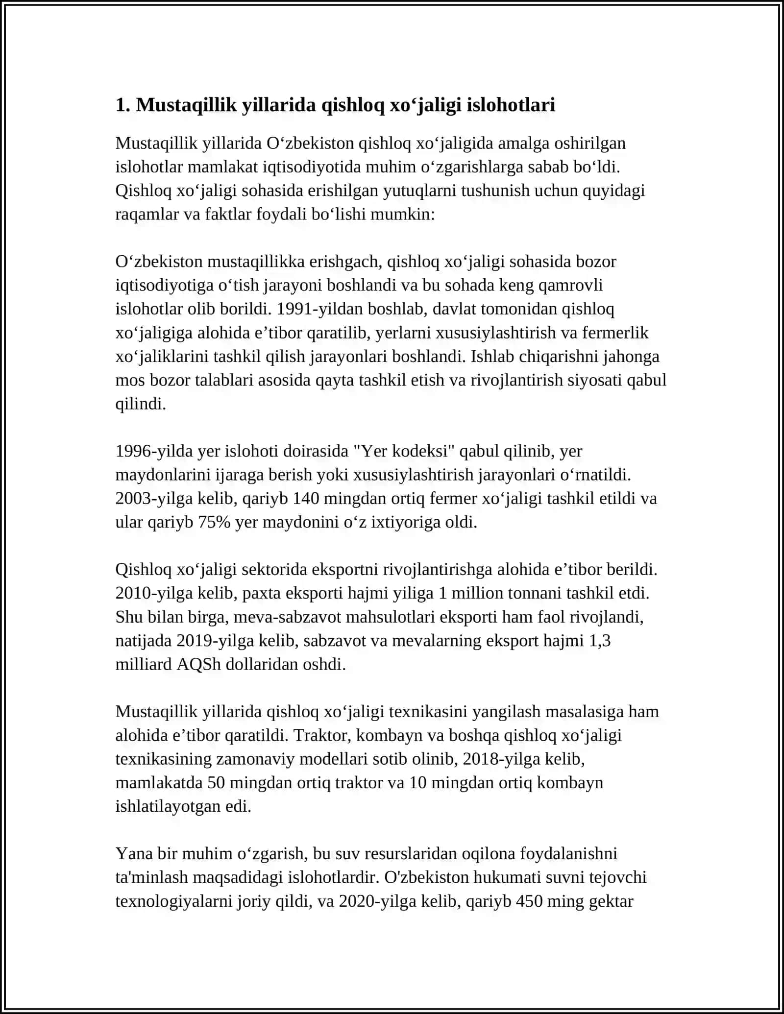MUSTAQILLIK YILLARIDA QISHLOQ XO‘JALIGIDAGI VA SANOAT SOHASIDAGI RIVOJLANISHLAR 3