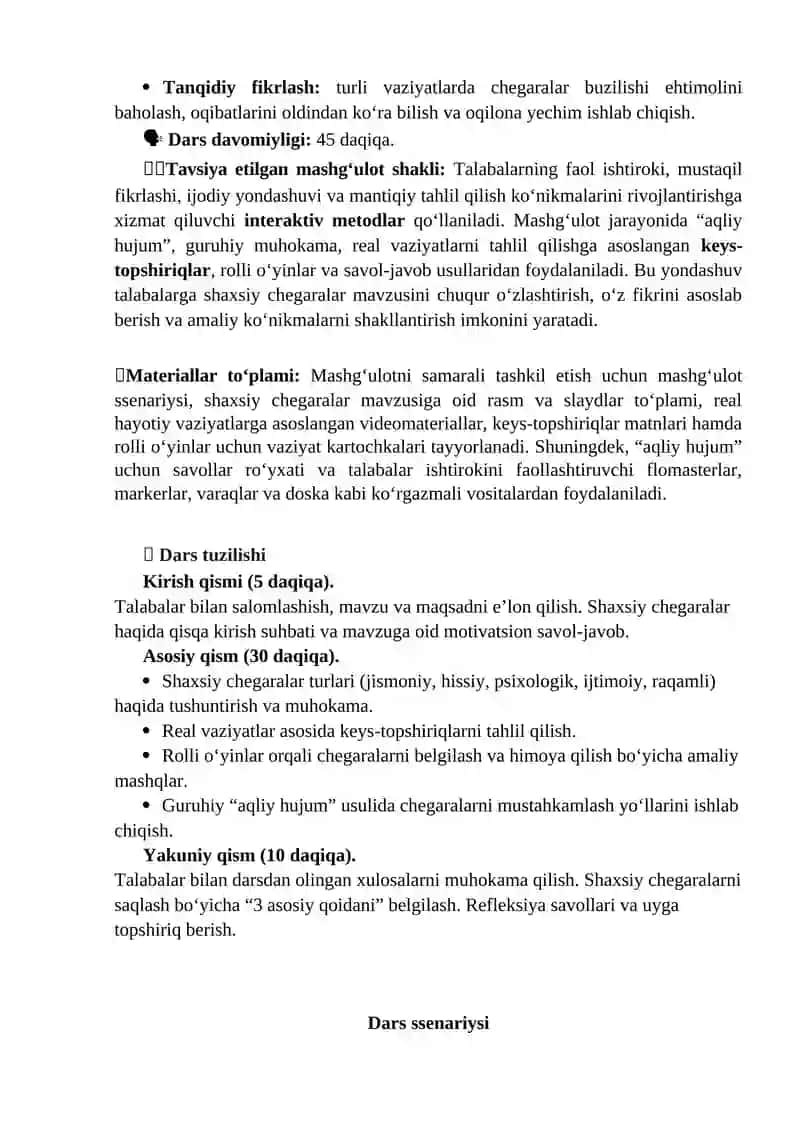 "KELAJAK SOATI" DARSLARINING SSENARIYSI 3