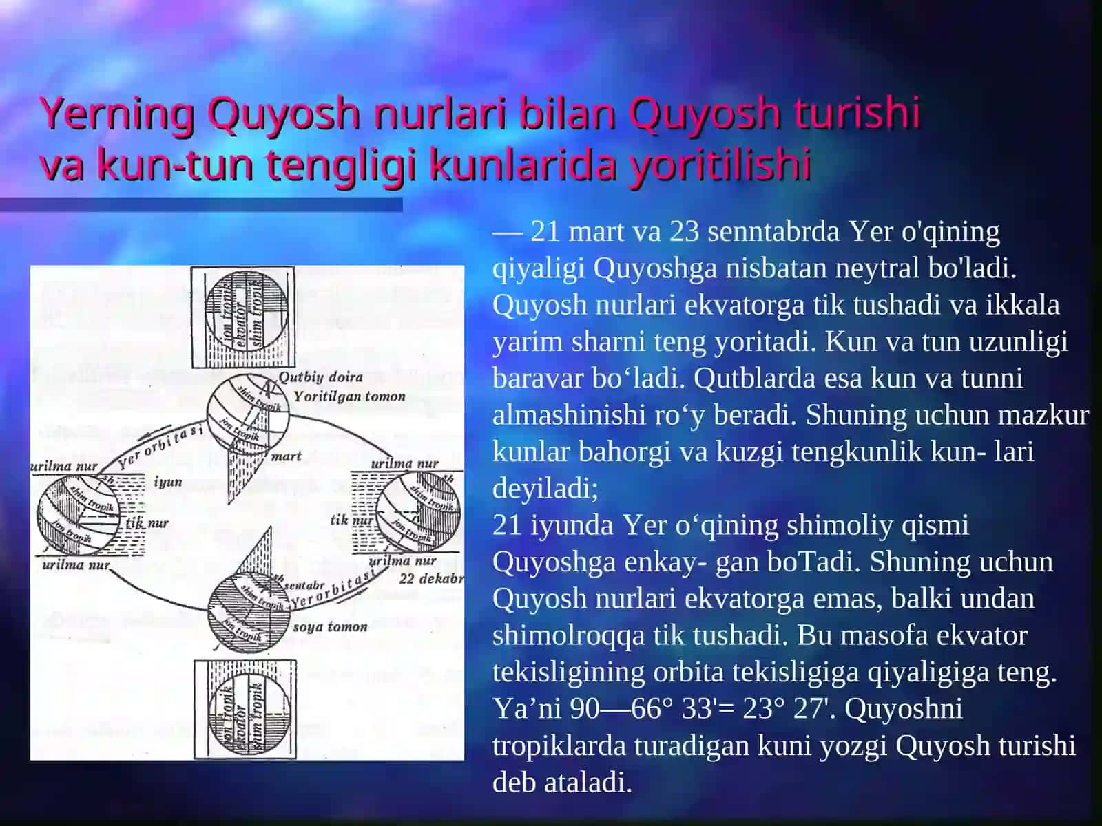 Yer o`z o`qi  va  quyosh atrofida aylanishinig  geografik  oqibatlari 3