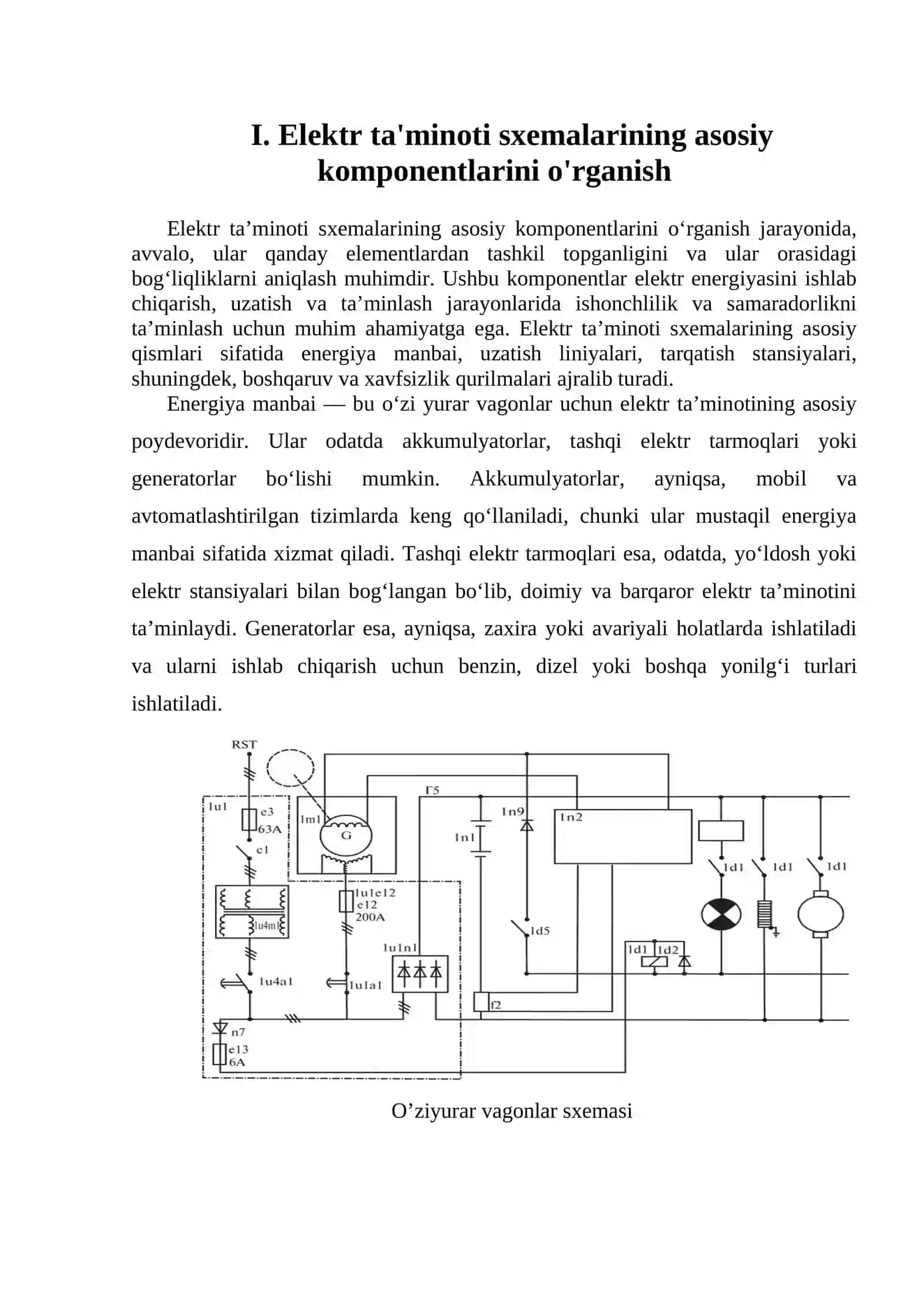 O'ZIYURAR VAGONLAR ELEKTR USKUNALARI VA ELEKTR TA'MINOTI 3
