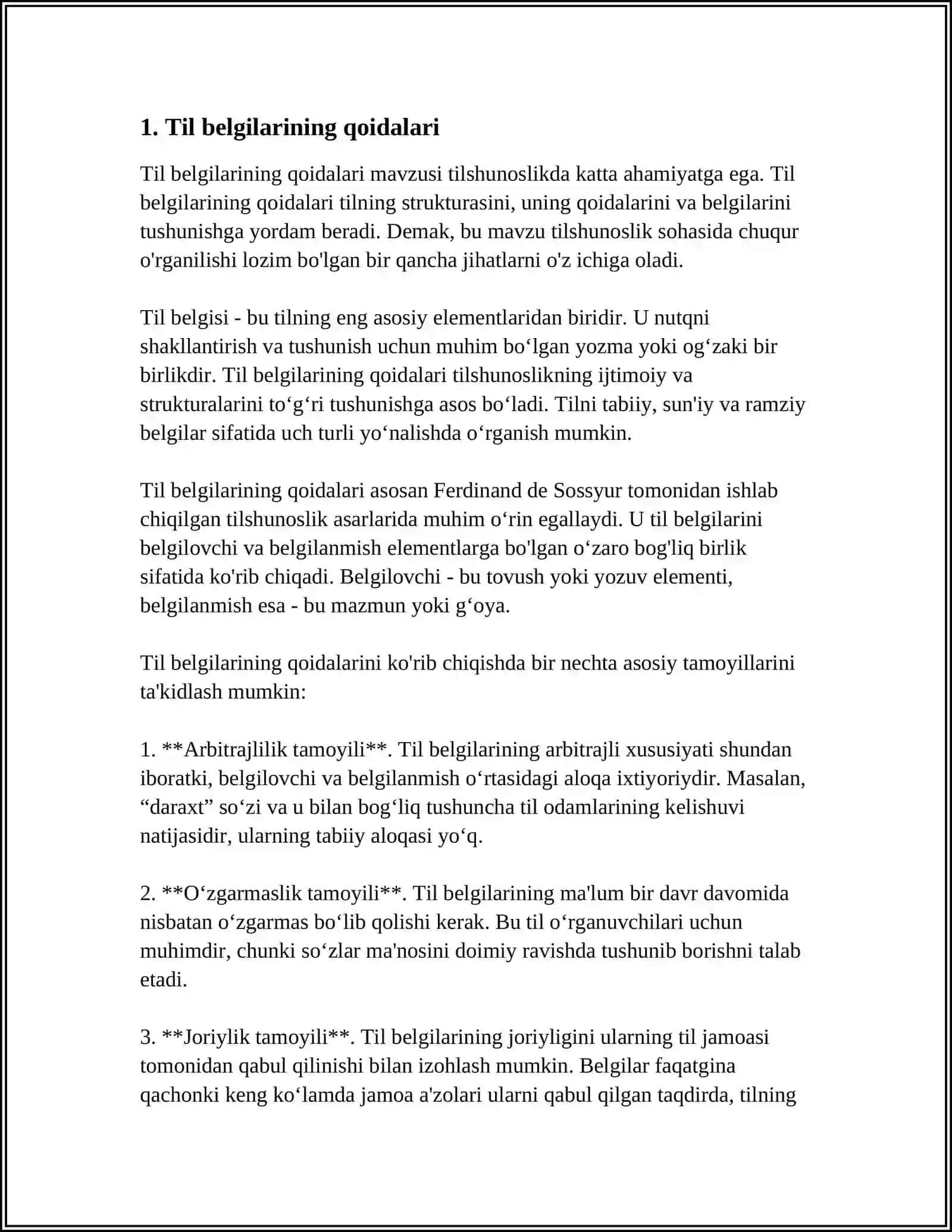 TIL - BELGILAR SISTEMASI. BELGI VA BELGILAR SISTEMASI TUSHUNCHASI. SEMIOTIKA. TILDA “SISTEMA” VA “STRUKTURA” TUSHUNCHALARI. BELGILAR SISTEMASINING TURLARI 3