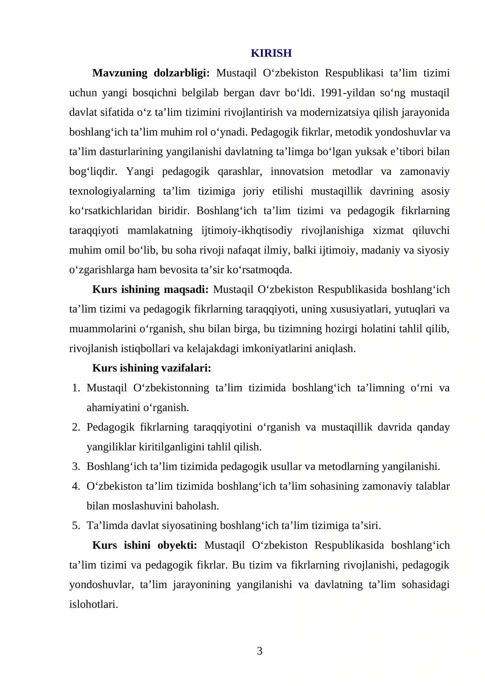 MUSTAQIL O‘ZBEKISTON RESPUBLIKASINING BOSHLANG‘ICH TA’LIM TIZIMINING TARIXI VA RIVOJLANISHI 3